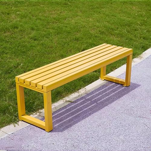 yurstcggh Gartenbank Ohne Lehne, Gartenbank Holz Wetterfest, Holz Rückenfrei Terrassenbank, Garten Sitzbank, Sitzbank Mit Metallrahmen, für Hof, Garten, Balkon, Veranda 100cm-Gelb