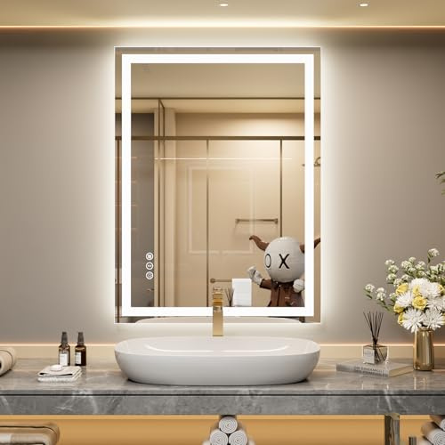 Snowdool LED Bathroom Mirror 60x80cm, Dimmable 3-Colour, Anti Fog, Memory