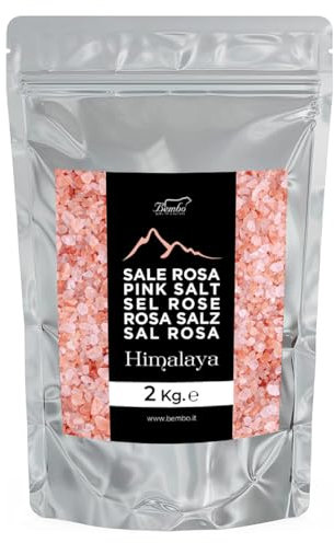 Sel Rose de l'Himalaya Bembo - Cristaux 2 kg - Naturel, Faible en Sodium, Riche en Oligo-éléments - Sans Conservateurs, Colorants et Sans OGM