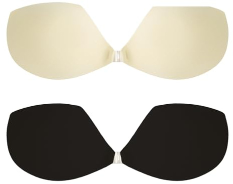 lebe BH Push Up Trägerloser BH Strapless Bra Sticky Bra ohne Träger Klebe BH Große Brust Unsichtbarer BH Trägerlos (DE/NL/SE/PL, Körbchengröße & Bandgröße, B, Beige and Black)