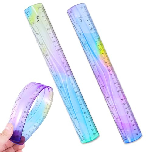 LIQWEI 2 Stück Lineal Flexibel 30 cm, Lineal Biegsam Kunststoff Weichlineal Bunte-Lineal 30cm Ransparent Biegbar Lineale Für Schule Büro Zuhause