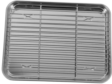 SMASOLO 2pezzi Teglie Da Forno Rettangolari in Acciaio Con Griglia Rimovibile Per Raffreddamento Teglia Da Arrosto Durevole e Facile Da Pulire Lavabile in Lavastoviglie