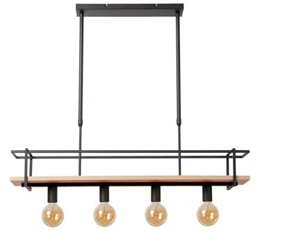 Licht-Erlebnisse Pendelleuchte Holz Metall Schwarz Esstisch Wohnzimmer 100 cm lang E27 bis 40 W 4-flammig natürlich wohnlich Esszimmer Hängelampe Vintage AROYA
