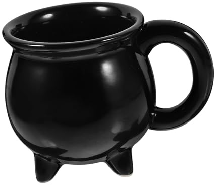 HIAKDOFT Tazza in Calderone da Strega per e Tè Design Unico con Bocca Larga e Confortevole Nero Opaco per Uso e Decorazione Halloween
