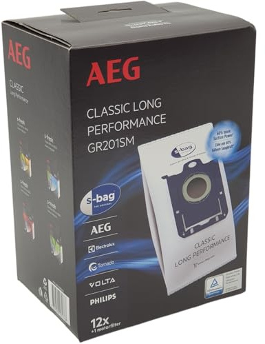 NaschLager Staubsaugerbeutel s-bag Classic Long Performance GR201SM kompatibel mit AEG Electrolux VX4 VX6 VX7 VX8 VX9 UltraSilencer UltraOne Hygieneverschluss Vlies 3,5 L MegaPack 12 Stück weiß