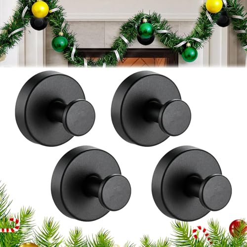 4Pcs Vacuum Suction Cup Hooks, Heavy Duty Stainless Steel No-Drill Hangers for Christmas Decoration, Shower, Bathroom, Glass Window, Front Door Wreath Holder, Removable Towel & Decor Hooks (Black)
