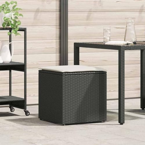 Frdhee Boxen Aufbewahrung Gartenbox, Kissenbox mit Speicher Schwarz 50 x 50 x 50 cm Poly-Rattan für Garten Balkon Keller