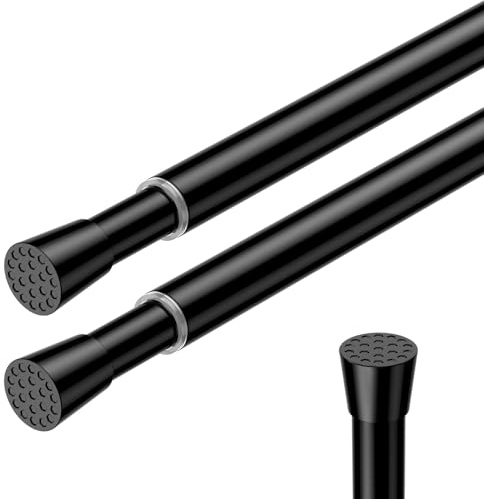 2Pcs Small Tension Rod for Curtains 50-69cm Black Extendable Curtain Poles Shower Curtain Pole Spring Tension Rod No Drill Adjustable Net Curtain Rod for Windows, Cupboard, Doorway