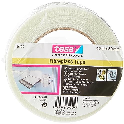 tesa 60100 Fibreglass Joining and Plastering Scrim Tape, 50 mm x 45 m