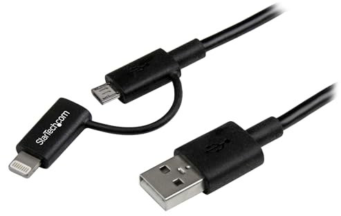 StarTech.com LTUB1MBK - Cable Apple Lightning o Micro USB a USB para Dispositivos Apple, 1 m, Color Negro
