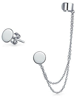 Personalisierte Initiale Alphabet A-Z Kreis Scheibe Doppel Kette Ohrläppchen Knorpel Ohrring Clip On Helix Lineare Lange Kette Band Wickel Ohr Manschette Stecker Ohrring Set .925 Sterlingsilber