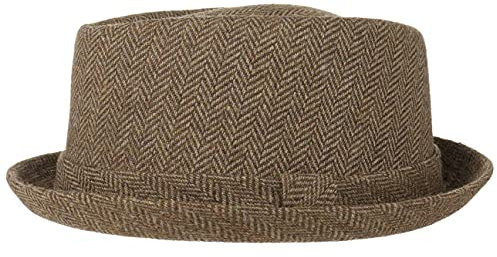Lipodo Diamond Crown Herringbone Wollhut Damen/Herren - Pork Pie mit Wolle - Fedora mit Innenfutter - Stoffhut Sommer/Winter - Hut braun-beige M (56-57 cm)