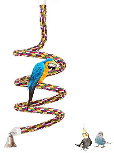 ASOCEA Vogelseil mit Glocke Papagei Kletterseil Schlinge Vogelkäfig Schaukel Kauen Baumwolle Seil Spielzeug Bunte Spirale Stehendes Seil für Sittich Kakadu Wellensittich Conure Finch