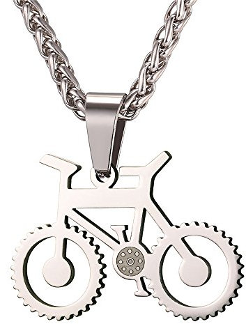 U7 Männerschmuck Silber Halskette Fahrrad Rad Anhänger Krafttraining Radfahrer Rennrad Sportkette Edelstahl Fitness Kettenanhänger Pendant Necklace Mens Personalisiert Modeschmuck für Ehemann Vati