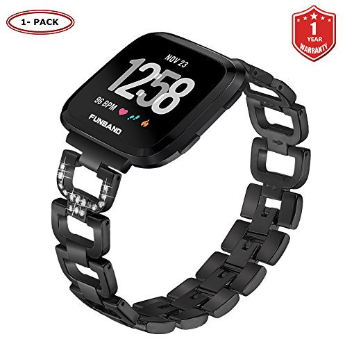 FunBand für Fitbit Versa/Versa 2/Versa Lite Armband für Frauen,Luxus Edelstahl Metall Armband Zubehör Mit Bling Strass für Fitbit Versa/Versa 2/Versa Lite Smartwatch