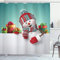 ABAKUHAUS Weihnachten Duschvorhang, Schneemann und Boxen, Stoffliches Gewebe Badezimmerdekorationsset mit Haken, 175 x 200 cm, Kadett Blau Rot