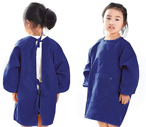 Malkittel Kinder, Malschürze Kinder Mädchen, Kinderschürze Schule,JungenTaschenschürze Lange Ärmel für Malen Kochen Backen Laborkleidungsschutz, Blau, 12-16 Jahre