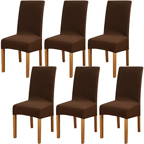 Leeyunbee 6 Stück Esszimmer Stuhlhussen, Abnehmbare Waschbar Elastische Moderne Beschützer Stuhlbezug, Dehnbare Stuhlhussen für Hochzeit Partys Bankett Esszimmer, Hotel, Restaurant Dekor(Dunkelbraun)
