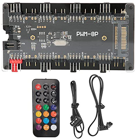 Case Fan Hub PWM+ARGB 2 in 1 Controller, SATA Power Supply + Motherboard Control and Remote Control, for Computer Cooling Fan