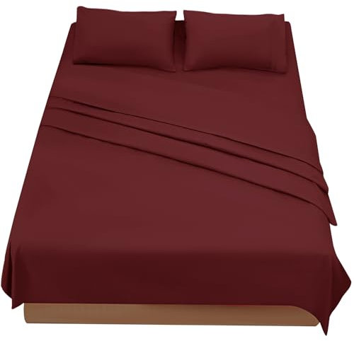 FARFALLAROSSA Komplettes Bettwäsche-Set für Doppelbetten, Bettlaken und Kissenbezüge, Mikrofaser, für Bett mit 180 cm, Bordeaux
