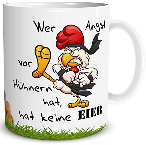TRIOSK Tasse Karate Huhn mit Hühner Eier Spruch lustig Oster Geschenk für Männer Frauen Freundin Büro Kollegen Hühnerliebhaber Ostern, Keramik 300ml