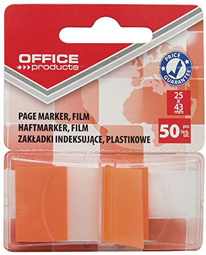 Indexhaftstreifen OFFICE PRODUCTS PP 25x43mm 1x50 Blatt Blister Orange / / Typ-Mit Spender/Art-In Einer Blisterverpackung/Form-Rechteck/Material-Pp/Farbe-Orange/Dicke [mm]-60µm