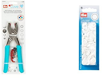 Prymlove Vario Pince à percer et river turquoise, avec outils ColorSnaps & 393,103 Boutons Poussoir, Plastic, Blanc, Taille 12,4 mm