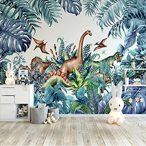 Papier Peint Photo Animal Dinosaure Plante Tropicale 3D Papier Peint 3D Salle de Séjour Chambre À Coucher Mural Murale Enfant Décor À La Maison Imperméable-200X140cm