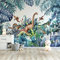 Papier Peint Photo Animal Dinosaure Plante Tropicale 3D Papier Peint 3D Salle de Séjour Chambre À Coucher Mural Murale Enfant Décor À La Maison Imperméable-200X140cm