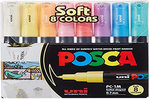 uni Posca PC1MC - Penna a punta extra fine - Colori morbidi, 8 pz