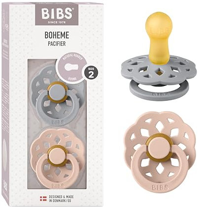 BIBS Boheme Schnuller 2er-Pack. BPA-frei. Kirschform Nippel, Größe 2 (6-18 Monate), Cloud/Blush