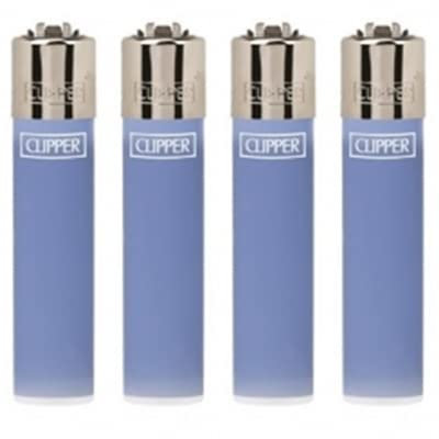 Original Clipper Feuerzeuge Einfarbig 4er Set (z.B. Soft Touch, Crystal, Metalic, solid Fluro) + 1 Clipper DHOBIA Feuerzeug GRATIS (Solid Branded Hell Blau)