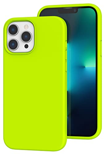 K TOMOTO Coque Silicone Liquide pour iPhone 13 Pro 6,1, Vert Fluo | IPhone Téléphone Case[Doux Au Toucher][Antichoc, Protection Contre, Les Chutes, Anti-Traces] avec Doublure en Microfibre