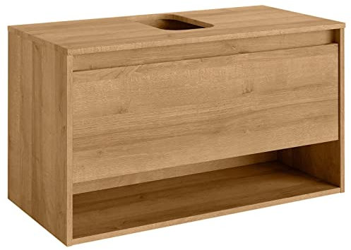 FACKELMANN Waschtischunterschrank Natura mit Beckenausschnitt/Badschrank mit Soft-Close-System/Maße (B x H x T): ca. 93,4 x 52,3 x 45,5 cm/hochwertiger Schrank fürs Bad/Korpus & Front: Braun