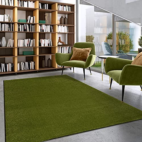 Impression Kurzflor-Wohnzimmerteppich - Schlichte Moderne Teppiche für Schlafzimmer, Büro, Flur, Küche, Kinderzimmer - Grün, 160 x 230 cm