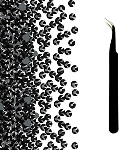 FAMIDIQGO 2880 Stücke schwarzer Hotfix-Strass, Heatefix-Strass für Handwerk, Hotfix Crystal Round Edeles, mit einer Pinzette, DIY-Zubehördekoration, Schwarz (SS10/2,7-2,9 mm)