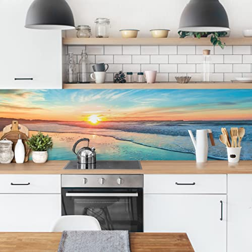 Bilderwelten Küchenrückwand Folie Glänzend 40x140 cm Romantisch Sonnenuntergang Meer Spritzschutz Fliesenspiegel Küche-Rückwand Motiv Klebefolie