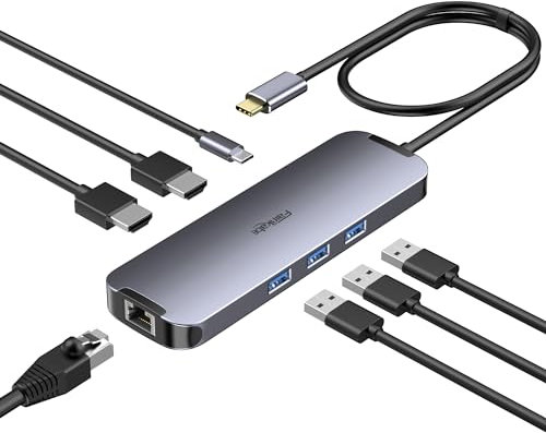 Docking station USB C Hub Dual Monitor, USB C a 2 HDMI 4K 60Hz con Ethernet, 100 W Charing e USB3.0, Hub USB-C compatibile per HP MacBook Pro Air, 2 adattatori HDMI tipo C Docking Station per laptop