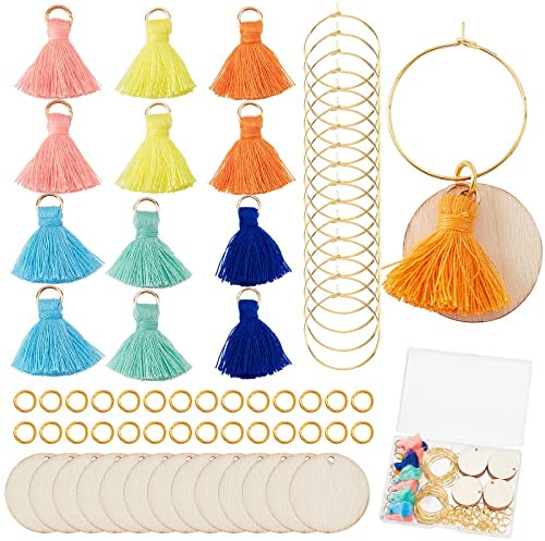 SUNNYCLUE 1 boîte 30 pièces 6 couleurs en Bois Verre à Vin Breloques Gland Boisson Charme Doré Verre Anneaux Étiquettes Identificateur Verres Bois Bricolage Boissons Marqueur Étiquette pour Cadeaux Ma
