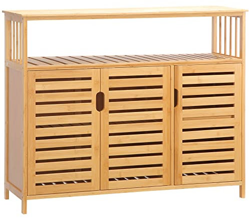 HOMCOM Buffet Meuble de Rangement en Bois Bambou avec 3 Portes et étagères - 100 x 35 x 82 cm