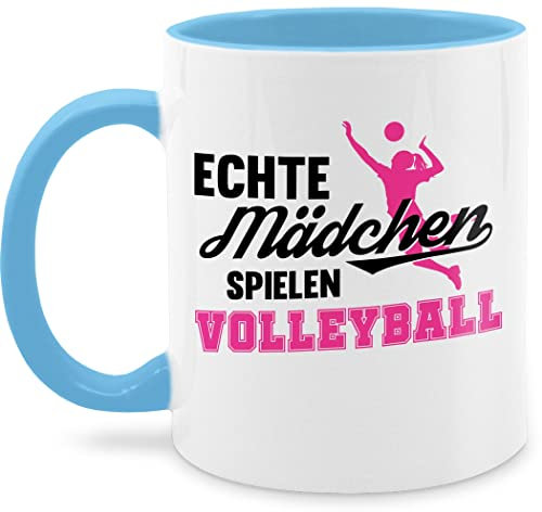 Tasse Tassen 325ml - Deko Hobby Geschenk - Echte Mädchen spielen Volleyball schwarz/fuchsia - 325 ml - Hellblau