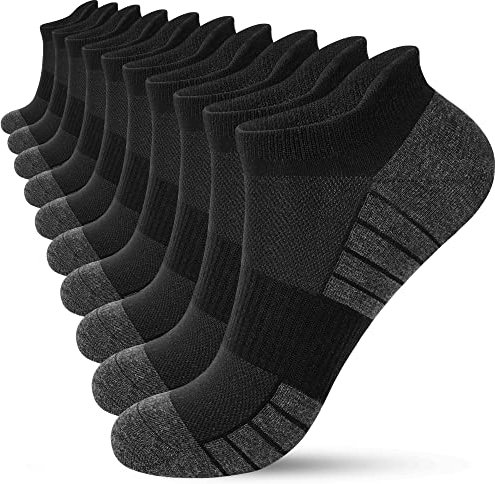 HIYATO 10 Paar Laufsocken Herren Damen Kurz, Atmungsaktive Sportsocken, Baumwolle Sneaker Socken (35-38, 10x Schwarz)