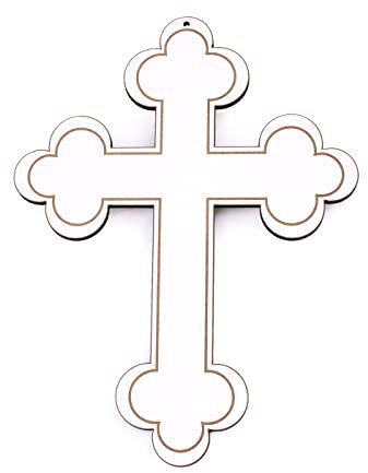 Holzkreuz Vintage Kreuz weiß Kruzifix Wandkreuz abgerundet schlicht aus Holz zum Anhängen zur Geburt Taufe Christentum Symbol 18 x 24 cm