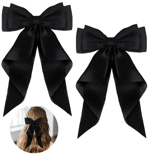 ZEVONDA Haarschleifen Clips - Haarspangen mit Großer Schleife Einfarbige Haarnadel mit Schleife Haarspangen Accessoires für Mädchen Frauen, Schwarz (2PCS)