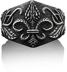 Bysilverstone Jewelry - Lilium Avec Feuilles Bague Pour Hommes En Argent Sterling Faite À La Main, Bague En Argent Fleur De Lys, Bijoux Pour Hommes En Argent Fleur, Bague Minimaliste, Bague Pour Homme