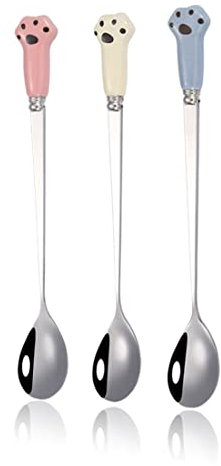XPEX 3-Pack Cuchara para Comida de Mascotas,Cuchara para Comida de Gatos y Perros, Mango Largo Diseño Curvo Especial Adecuado para Comida Seca de Mascotas o Comida húmeda