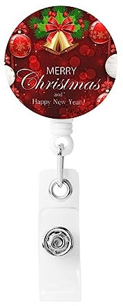 OHWODA Weihnachtskugel, goldene Glocke, bedruckt, einziehbar, mit drehbarem Clip, einziehbarer Kartenhalter