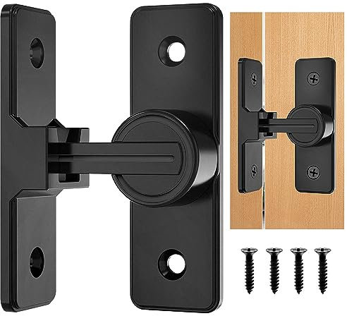 DOUSELLA Verrou Porte Coulissante Noir Loquet de Serrure de Porte à 90 Degrés Verrou Serrure de Fermeture Porte Boulon de Verrouillage de Boucle en Alliage de Zinc avec 4 Vis pour Porte Fenêtre