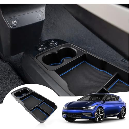 GAFAT Ki-a EV6 2021-2024 2025 Mittelkonsole Aufbewahrungsbox, EV6 2023 Organizer Tray Handschuhfach Unten die Mittelkonsole, Kompatibel mit Kia EV6 Zubehör (Blau)