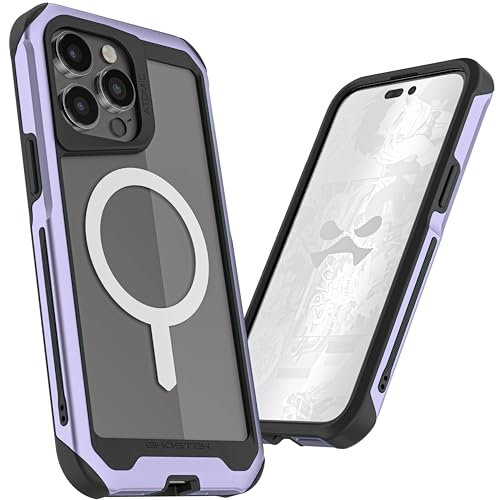 Ghostek Atomic Slim iPhone 15 Pro Max Protective Case, Compatible with MagSafe Accessories, Aluminum Metal Frame, Shock Absorbent Phone Cover (6.7 Inch, Purple)